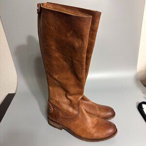 Frye Melissa Button Back Zip Tall Riding Boots whiskey brown Leather Sz 6 B